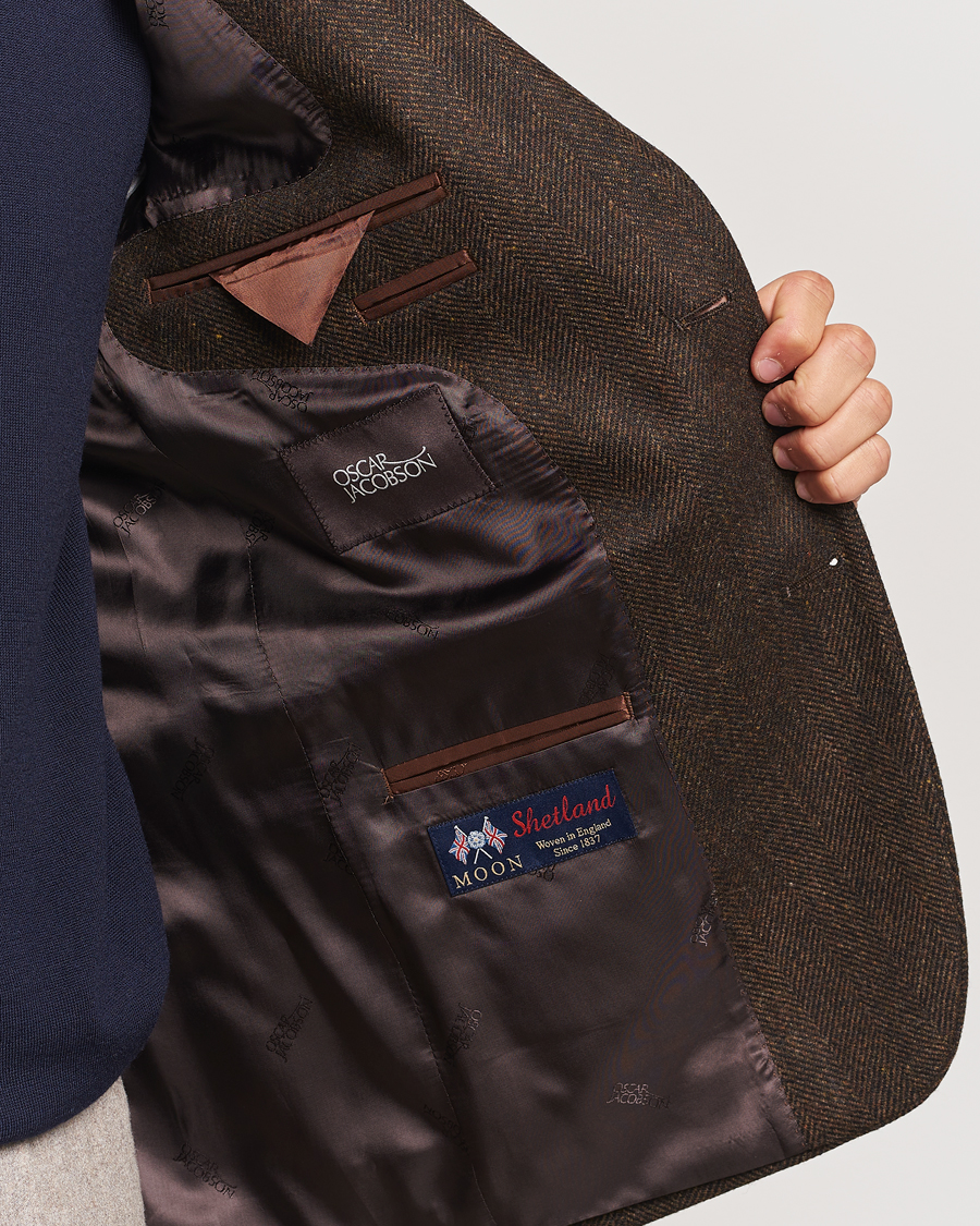 Uomini | Blazers | Oscar Jacobson | Fogerty Moon Herringbone Tweed Blazer Brown