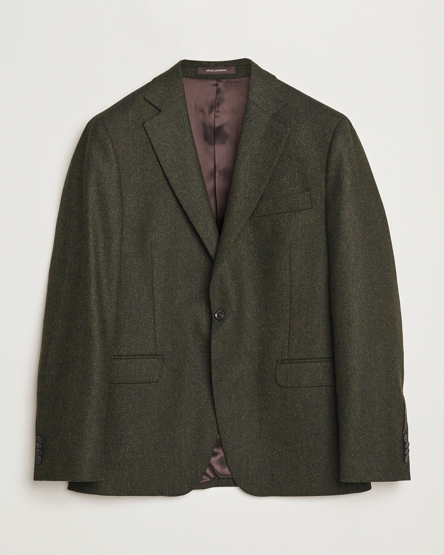 Uomini | Blazers | Oscar Jacobson | Fogerty Moon Herringbone Tweed Blazer Green