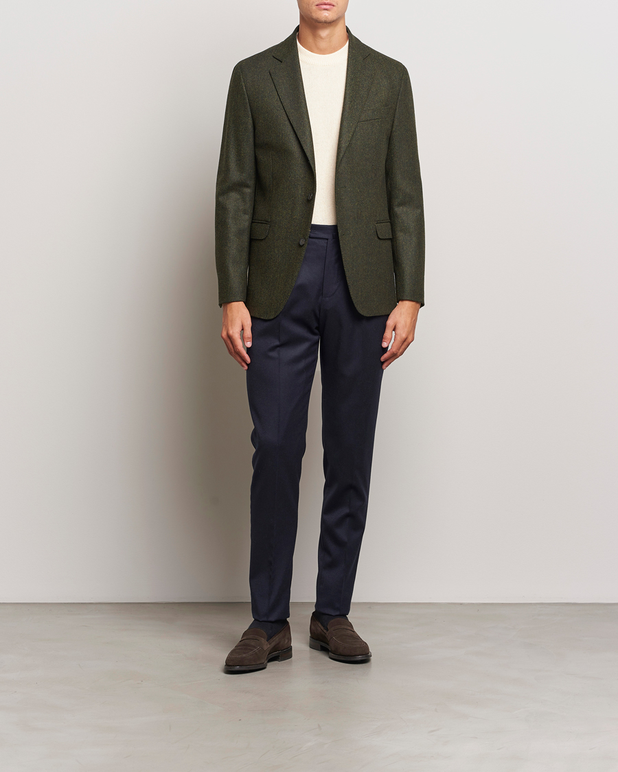 Uomini | Blazers | Oscar Jacobson | Fogerty Moon Herringbone Tweed Blazer Green
