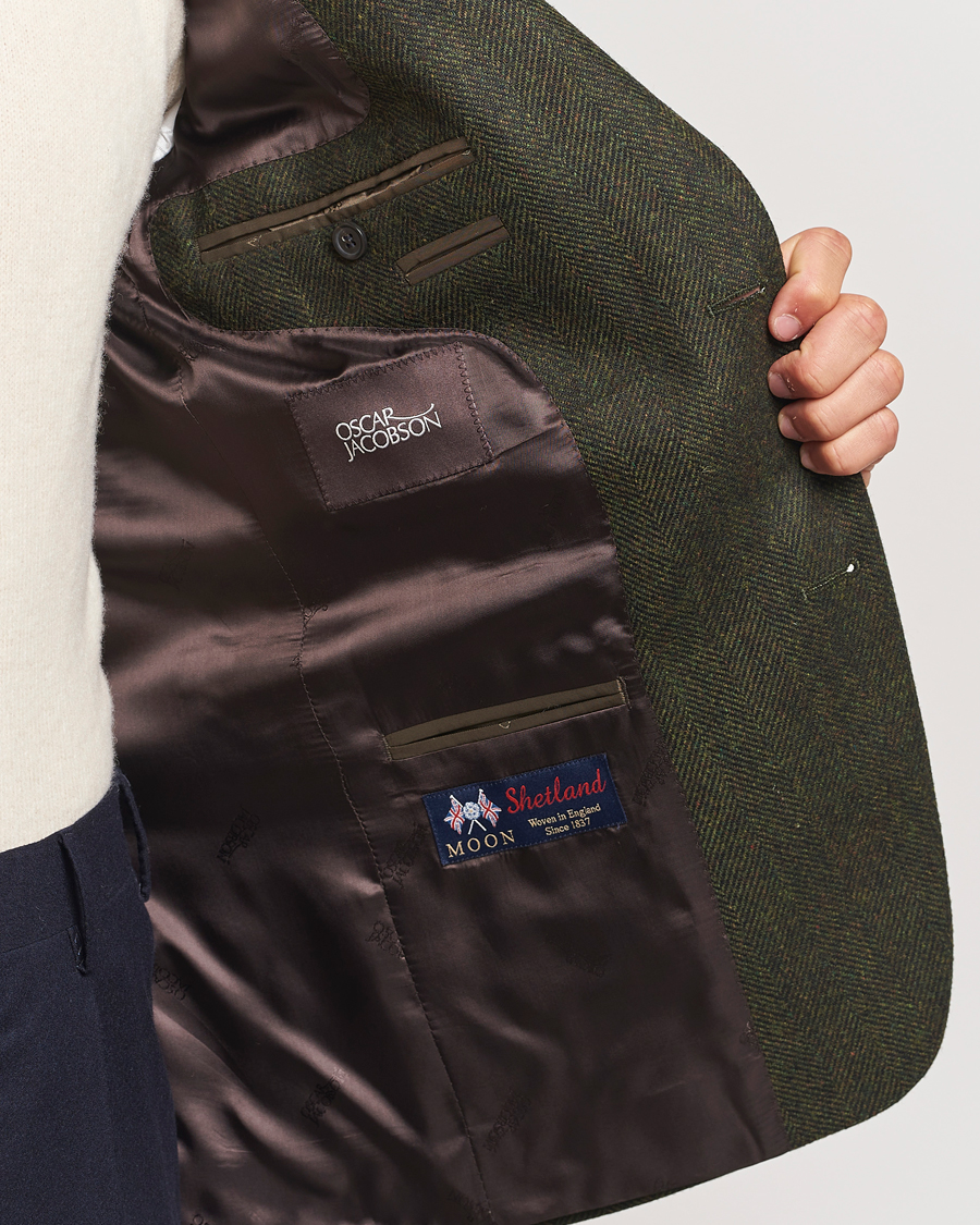 Uomini | Blazers | Oscar Jacobson | Fogerty Moon Herringbone Tweed Blazer Green
