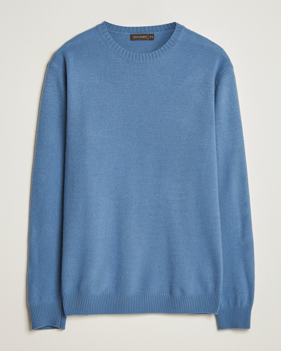 Uomini | Maglieria | Oscar Jacobson | Valter Wool/Cashmere Round Neck Blue