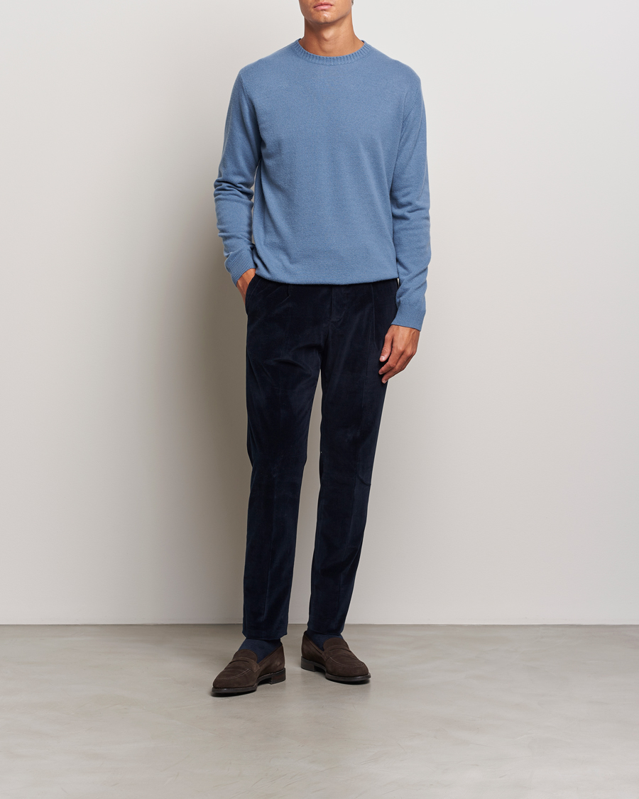 Uomini | Maglieria | Oscar Jacobson | Valter Wool/Cashmere Round Neck Blue