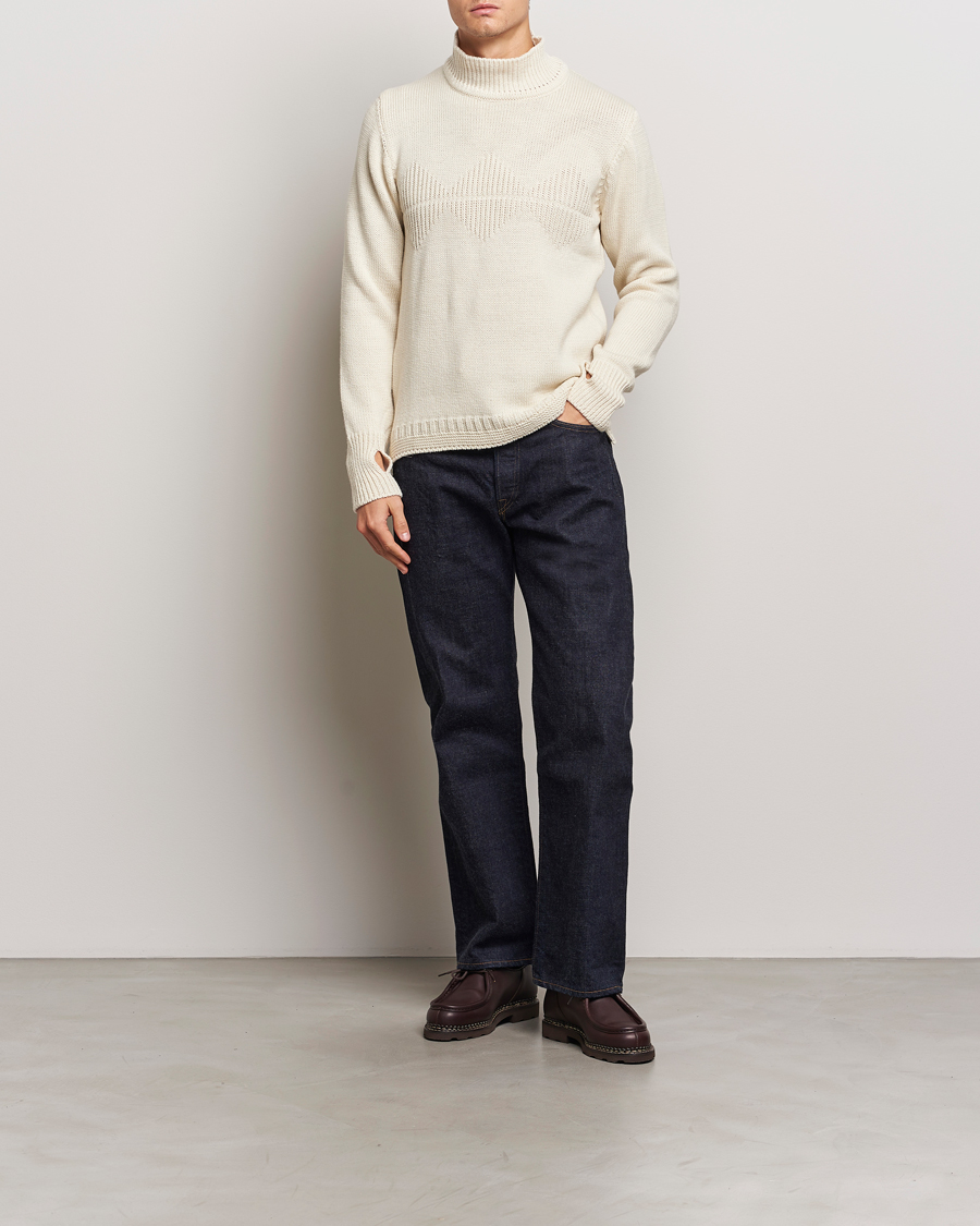 Uomini | Maglieria | Peregrine | Mountain Guernsey Merino Funnel Neck Cream