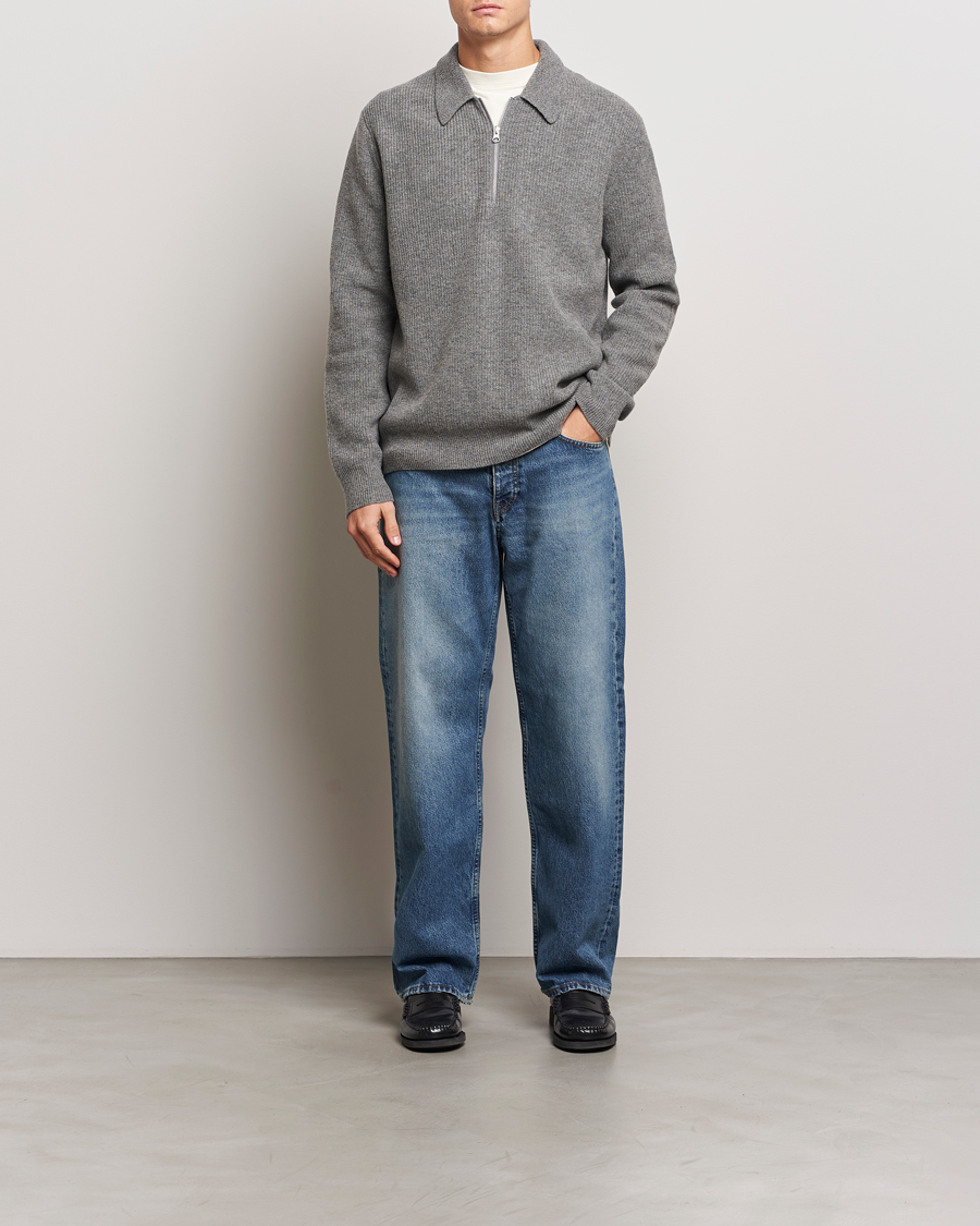 Uomini | Maglieria | Samsøe Samsøe | Saisaks Half Zip Polo Dark Grey Melange