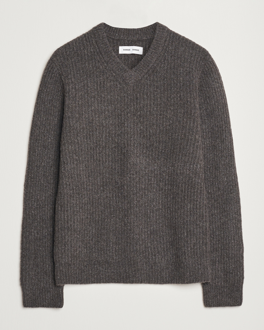 Uomini | Maglieria | Samsøe Samsøe | Koji Rib Knitted V-Neck Volcanic Ash