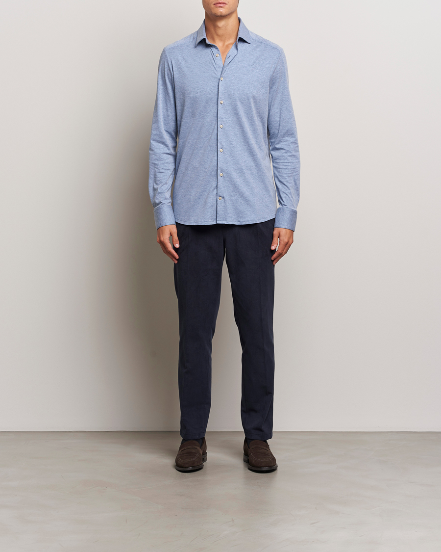 Uomini | Camicie | Stenströms | Slimline 4-Way Stretch Jersey Shirt Blue