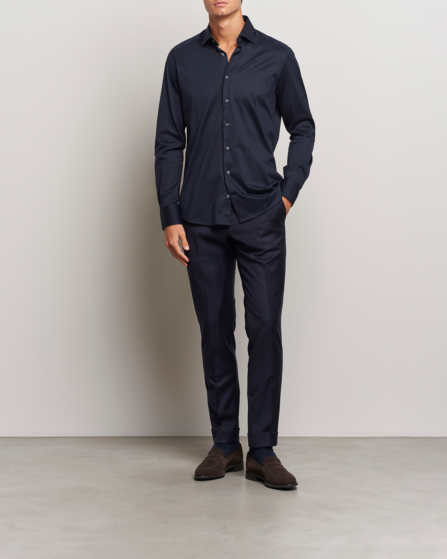 Uomini | Camicie | Stenströms | Slimline Stretch Jersey Shirt Navy