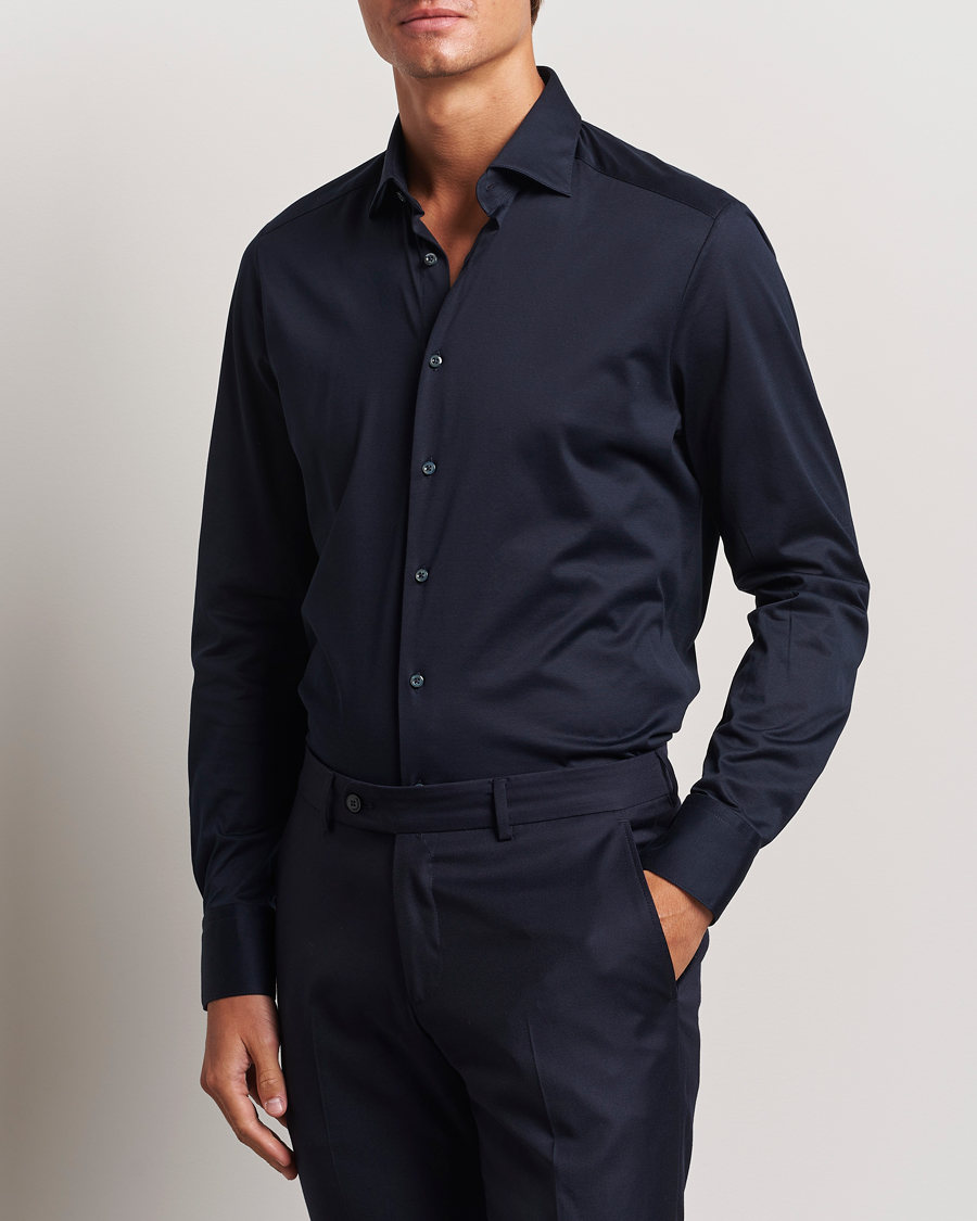 Uomini | Camicie | Stenströms | Slimline Stretch Jersey Shirt Navy