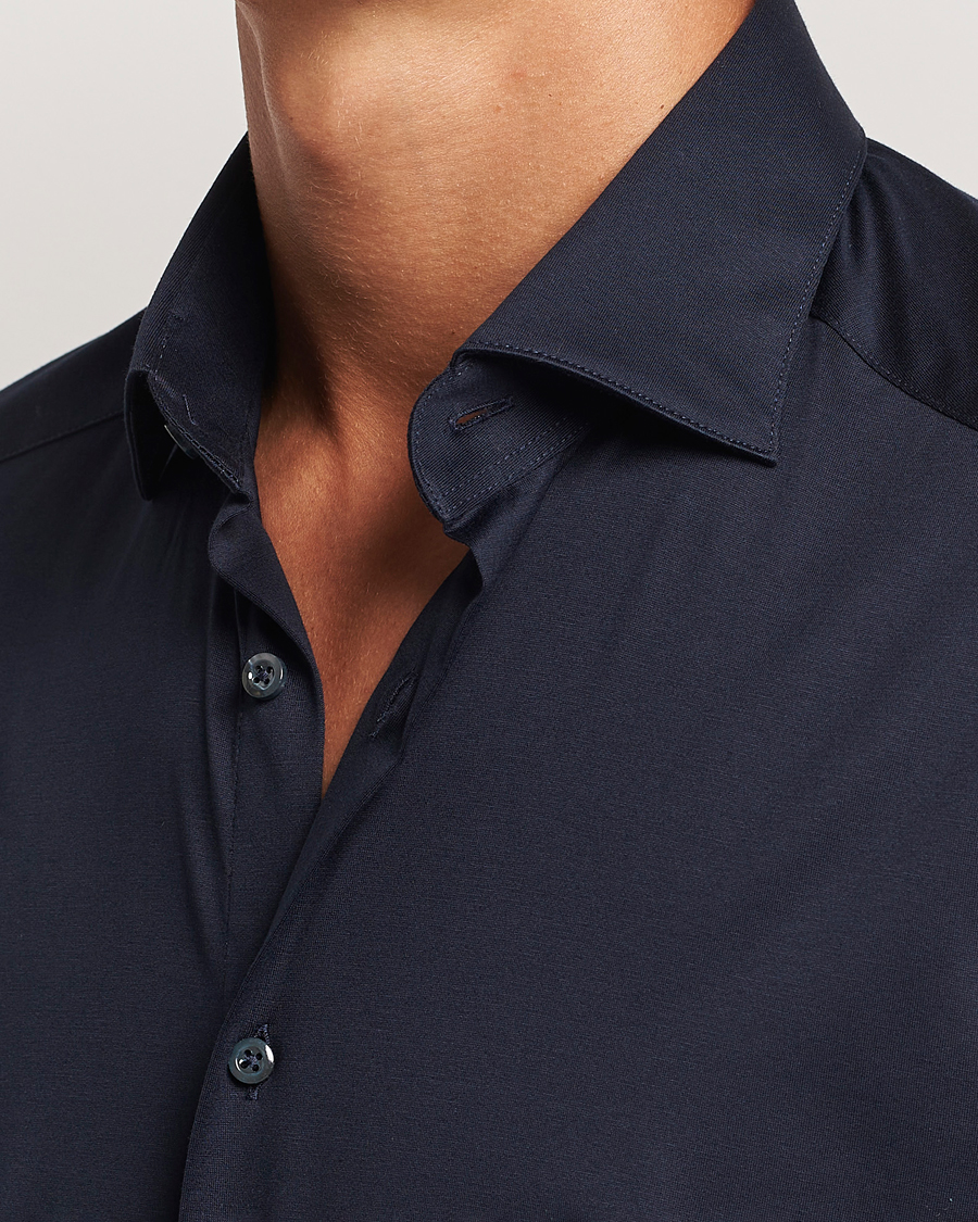 Uomini | Camicie | Stenströms | Slimline Stretch Jersey Shirt Navy