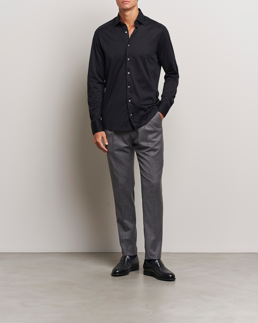Uomini | Camicie | Stenströms | Slimline Stretch Jersey Shirt Black