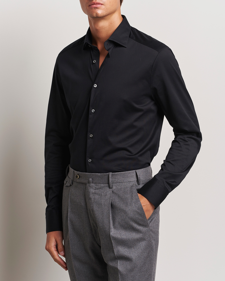 Uomini | Camicie | Stenströms | Slimline Stretch Jersey Shirt Black