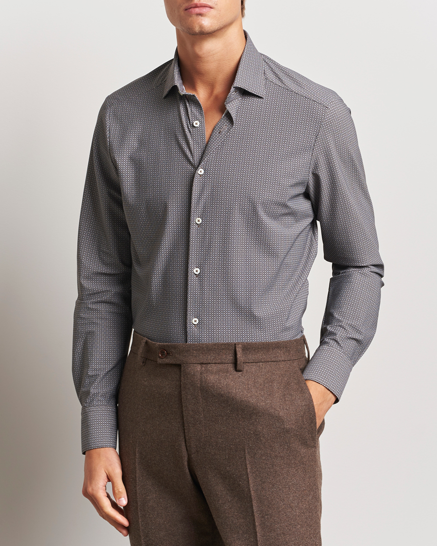 Uomini | Camicie | Stenströms | Slimline 4-Way Stretch Print Shirt Brown