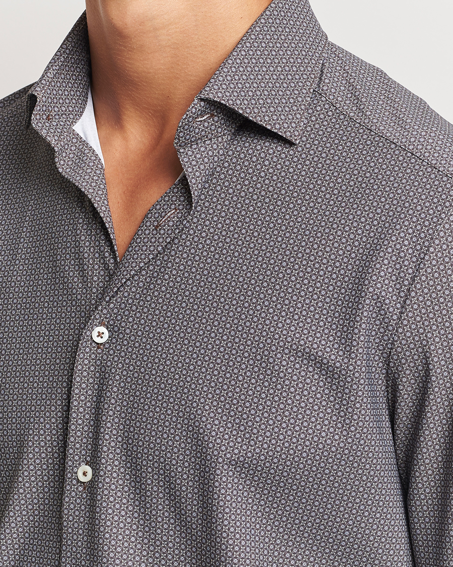 Uomini | Camicie | Stenströms | Slimline 4-Way Stretch Print Shirt Brown