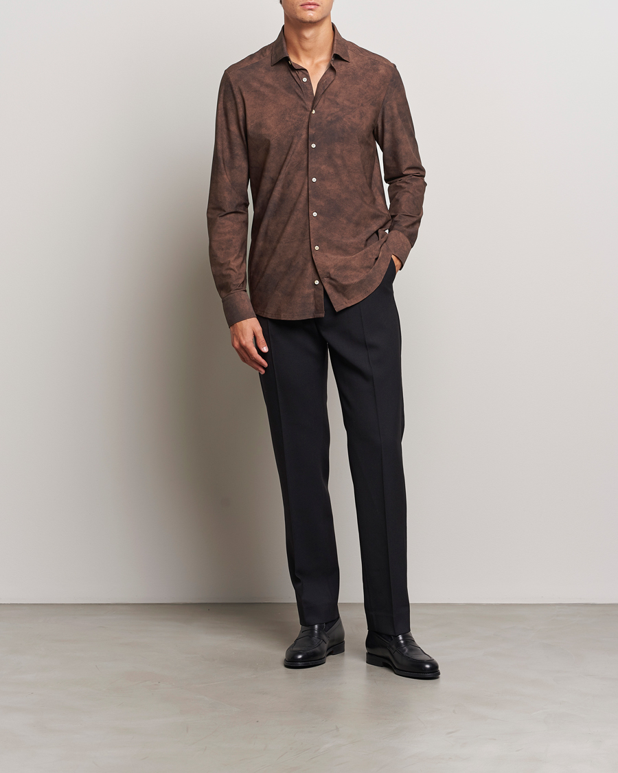 Uomini | Camicie | Stenströms | Slimline 4-Way Stretch Shirt Brown
