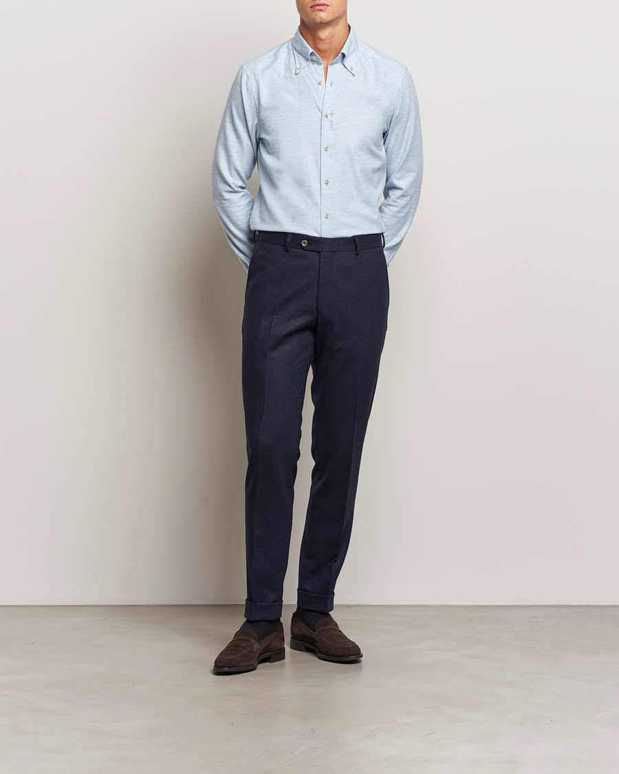 Uomini | Camicie | Stenströms | Slimline Flannel Shirt Light Blue