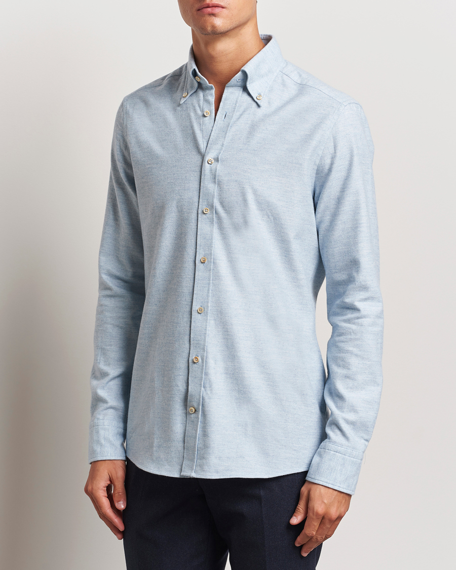 Uomini | Camicie | Stenströms | Slimline Flannel Shirt Light Blue