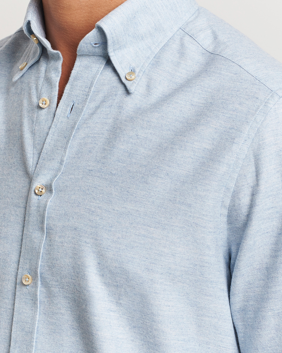 Uomini | Camicie | Stenströms | Slimline Flannel Shirt Light Blue