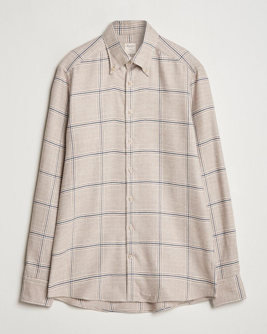 Uomini | Camicie | Stenströms | Slimline Flannel Overcheck Shirt Light Brown
