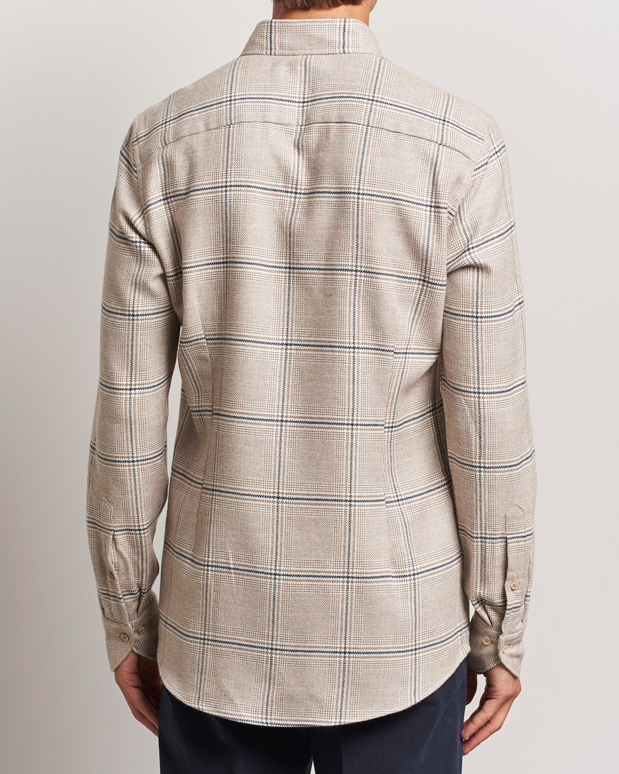 Uomini | Camicie | Stenströms | Slimline Flannel Overcheck Shirt Light Brown