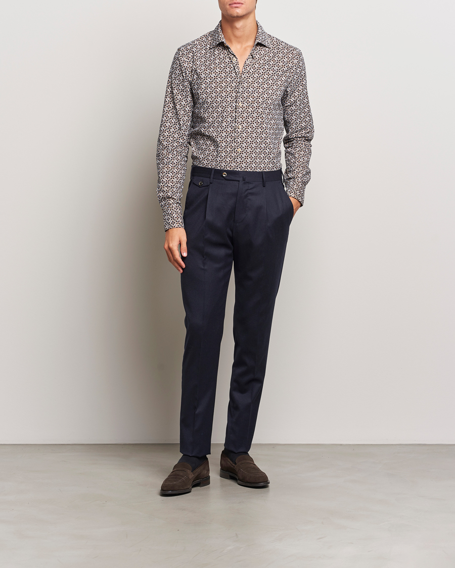Uomini | Camicie | Stenströms | Slimline Printed Cord Shirt Brown