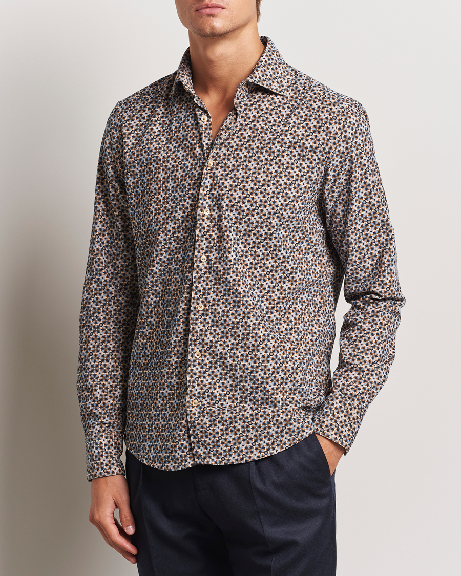 Uomini | Camicie | Stenströms | Slimline Printed Cord Shirt Brown