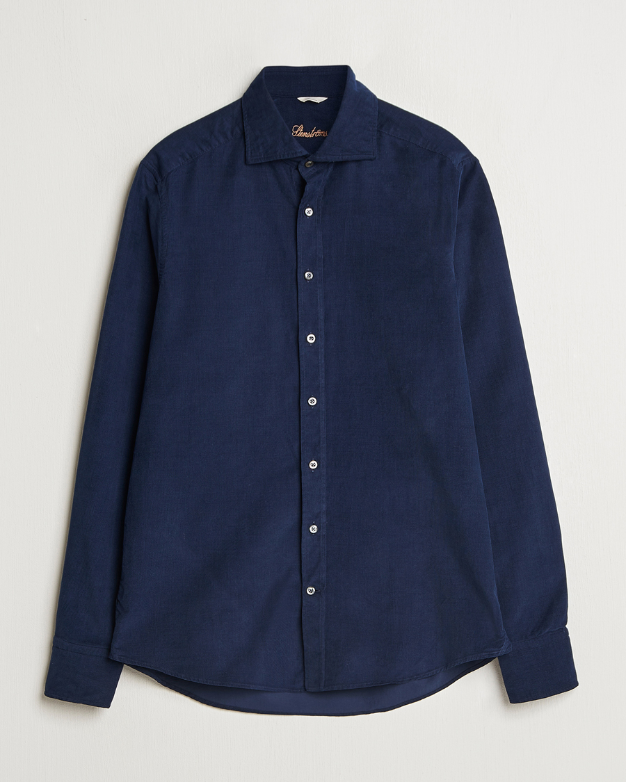 Uomini | Camicie | Stenströms | Slimline Cut Away Cord Shirt Blue