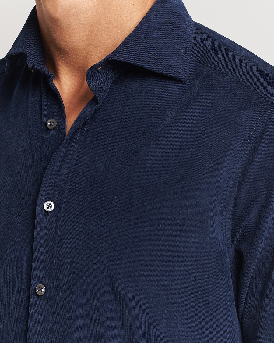 Uomini | Camicie | Stenströms | Slimline Cut Away Cord Shirt Blue