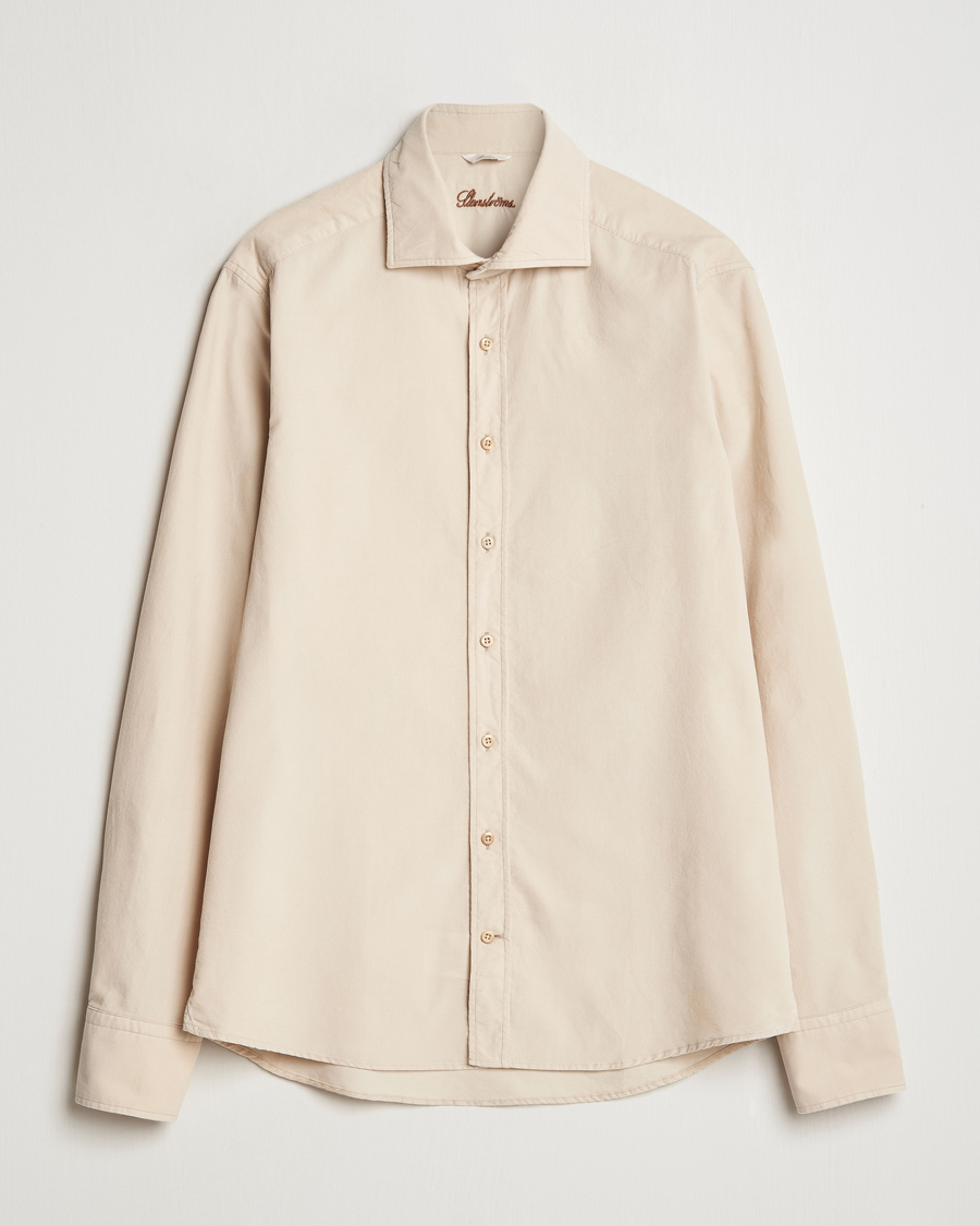 Uomini | Camicie | Stenströms | Slimline Cut Away Cord Shirt Beige
