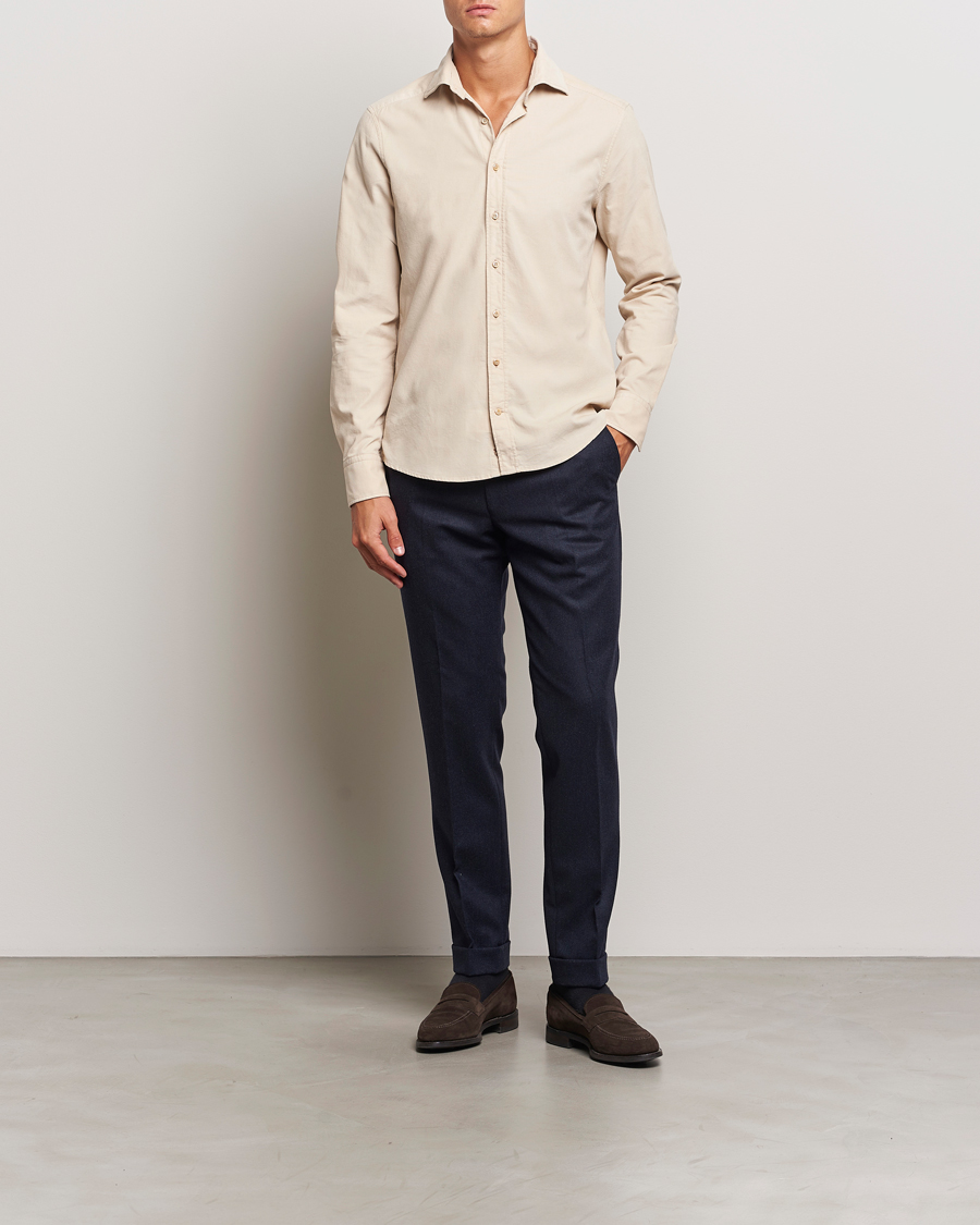 Uomini | Camicie | Stenströms | Slimline Cut Away Cord Shirt Beige