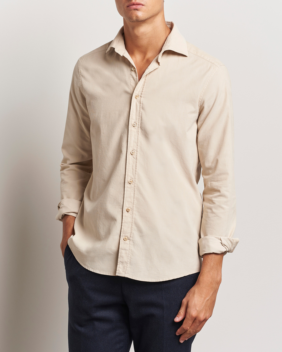 Uomini | Camicie | Stenströms | Slimline Cut Away Cord Shirt Beige