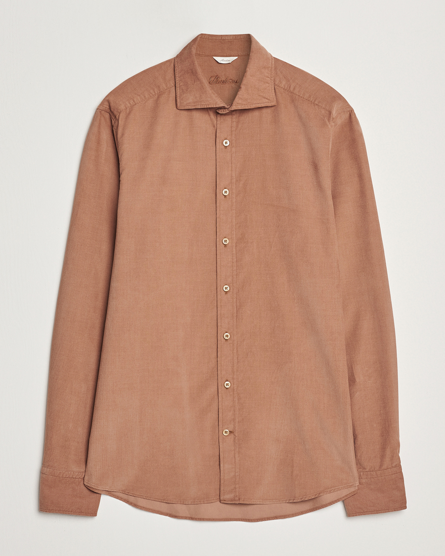 Uomini | Camicie | Stenströms | Slimline Cut Away Cord Shirt Light Brown