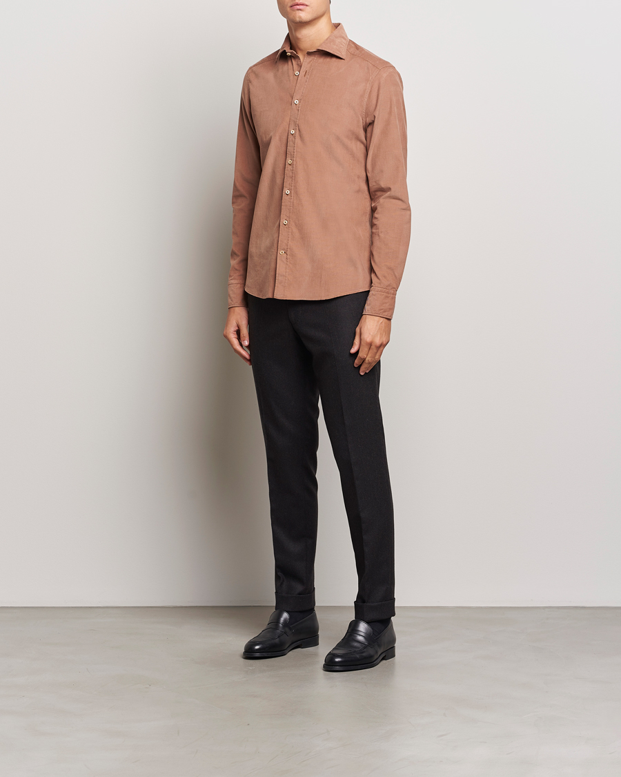 Uomini | Camicie | Stenströms | Slimline Cut Away Cord Shirt Light Brown