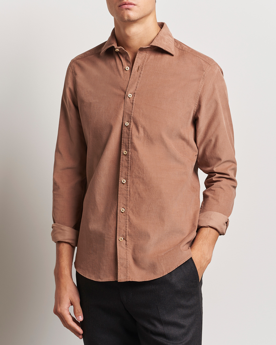 Uomini | Camicie | Stenströms | Slimline Cut Away Cord Shirt Light Brown