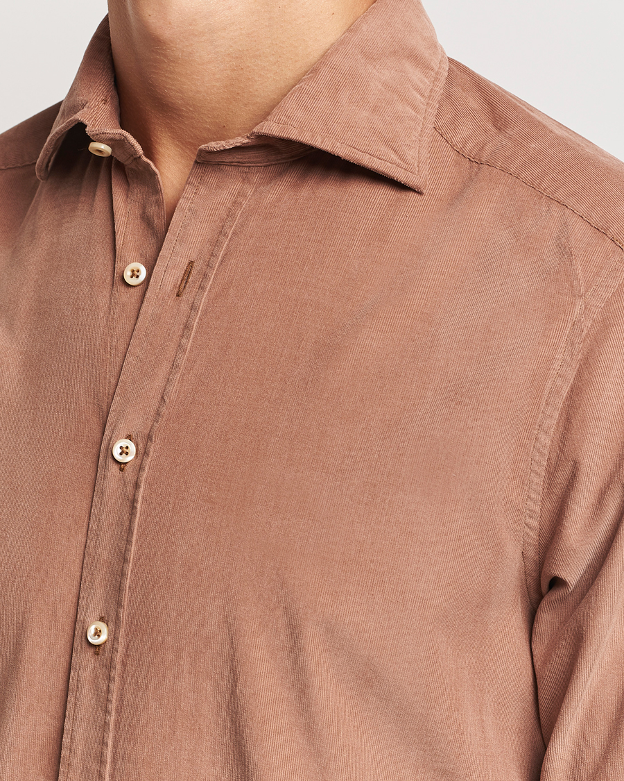 Uomini | Camicie | Stenströms | Slimline Cut Away Cord Shirt Light Brown