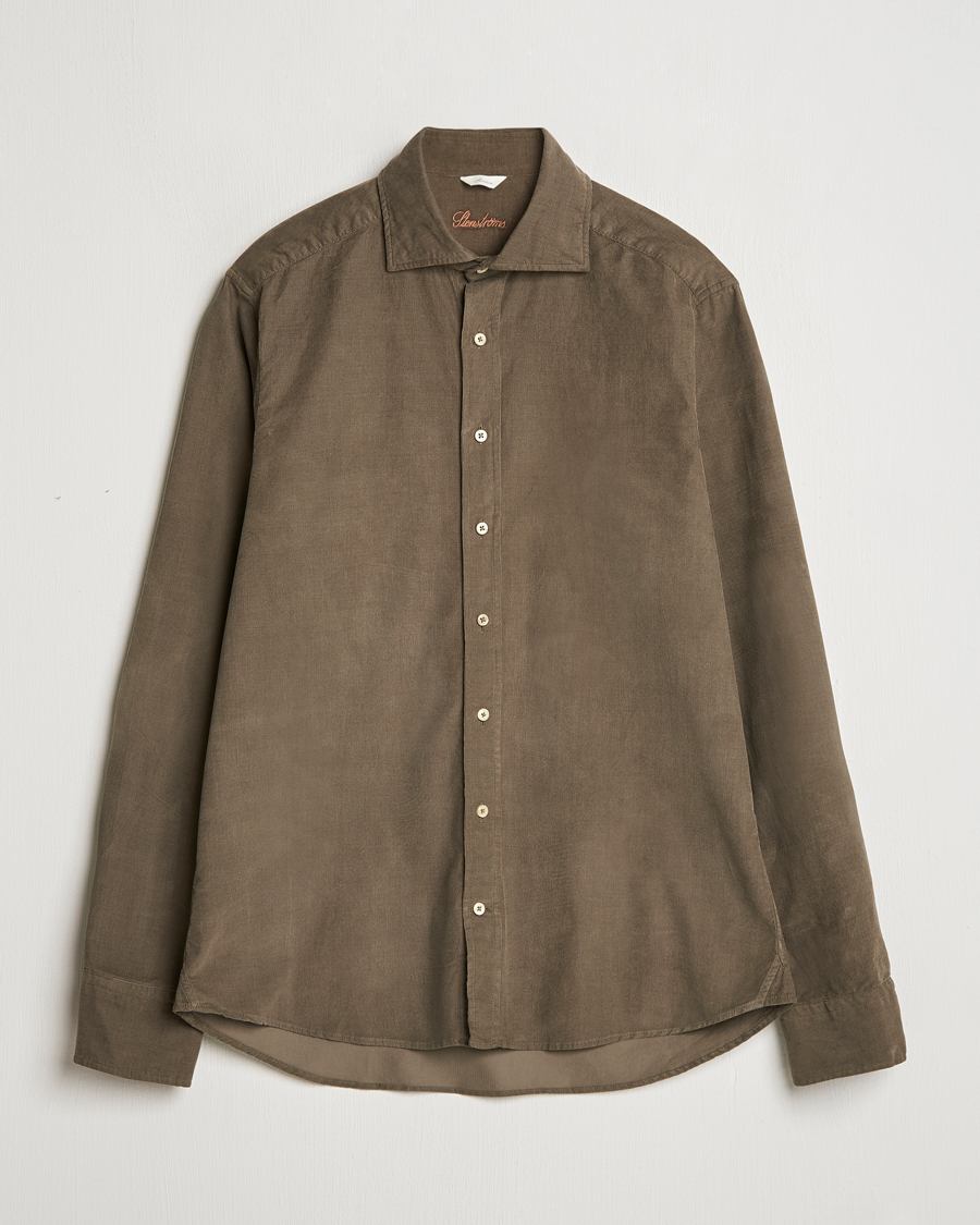 Uomini | Camicie | Stenströms | Slimline Cut Away Cord Shirt Dark Green