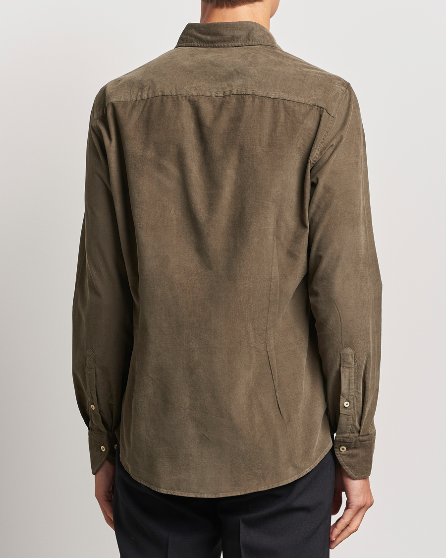 Uomini | Camicie | Stenströms | Slimline Cut Away Cord Shirt Dark Green