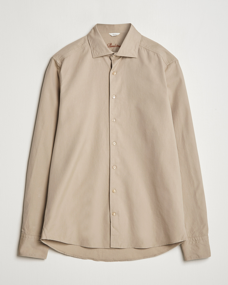 Uomini | Camicie | Stenströms | Slimline Cut Away Washed Twill Shirt Beige