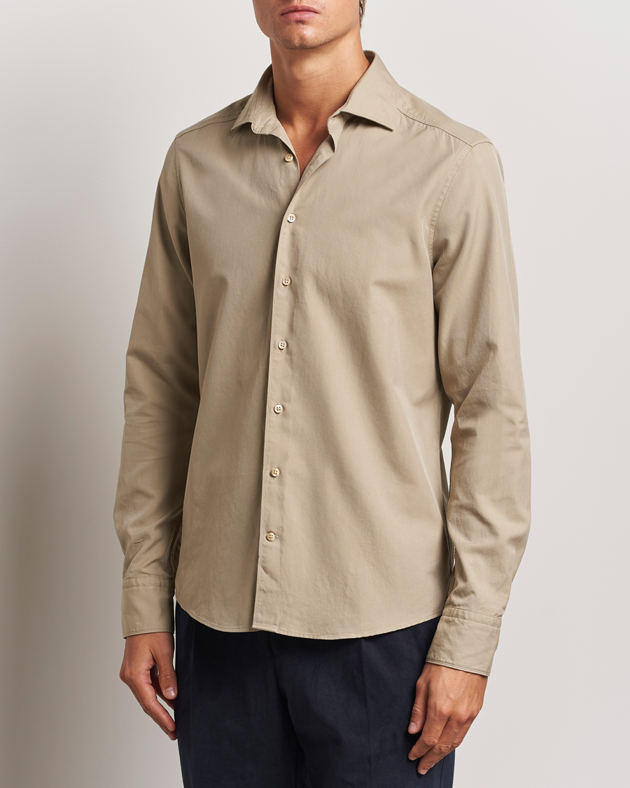 Uomini | Camicie | Stenströms | Slimline Cut Away Washed Twill Shirt Beige