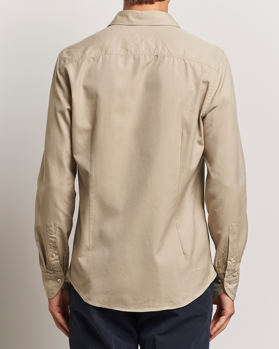 Uomini | Camicie | Stenströms | Slimline Cut Away Washed Twill Shirt Beige