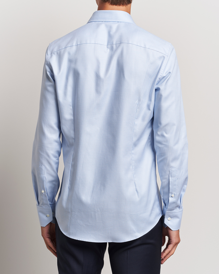 Uomini | Camicie | Stenströms | Slimline Houndstooth Cut Away Shirt Light Blue