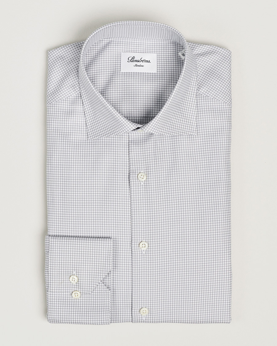 Uomini | Camicie | Stenströms | Slimline Houndstooth Cut Away Shirt Grey