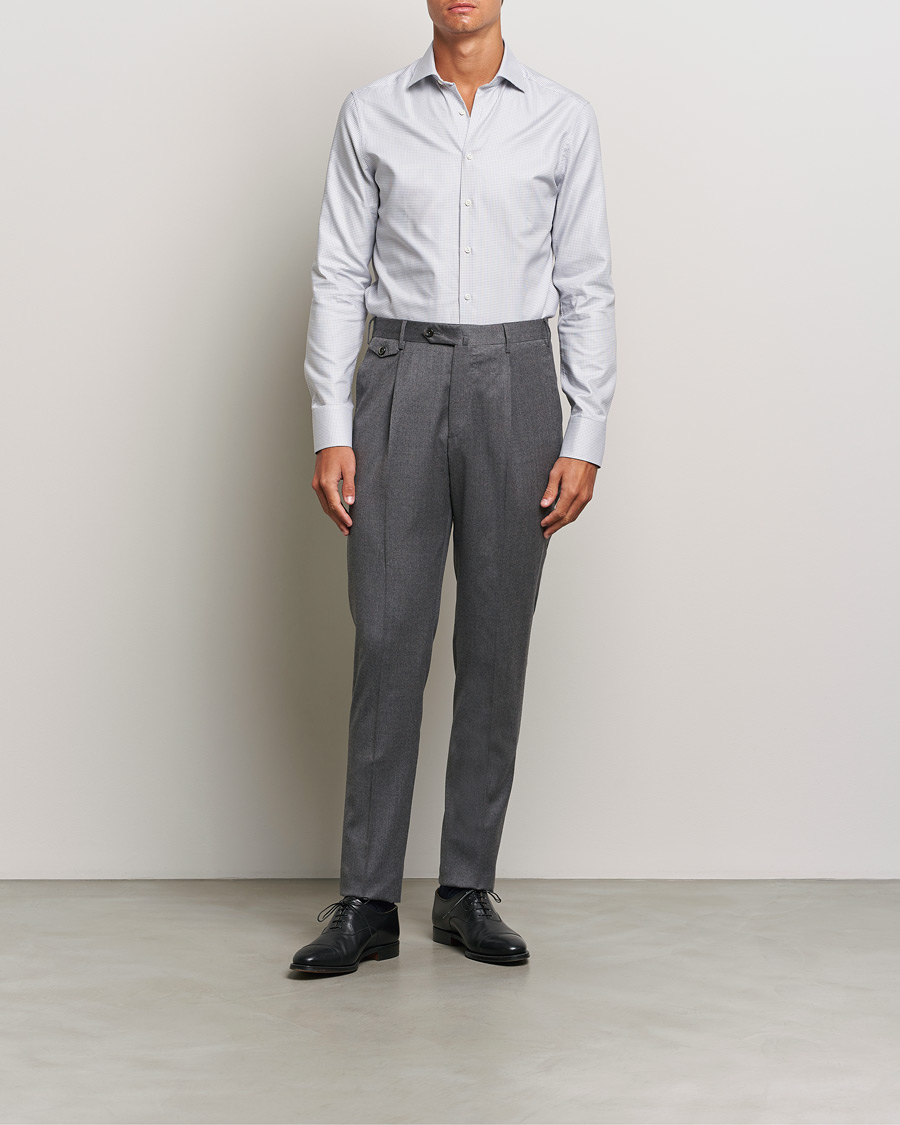 Uomini | Camicie | Stenströms | Slimline Houndstooth Cut Away Shirt Grey
