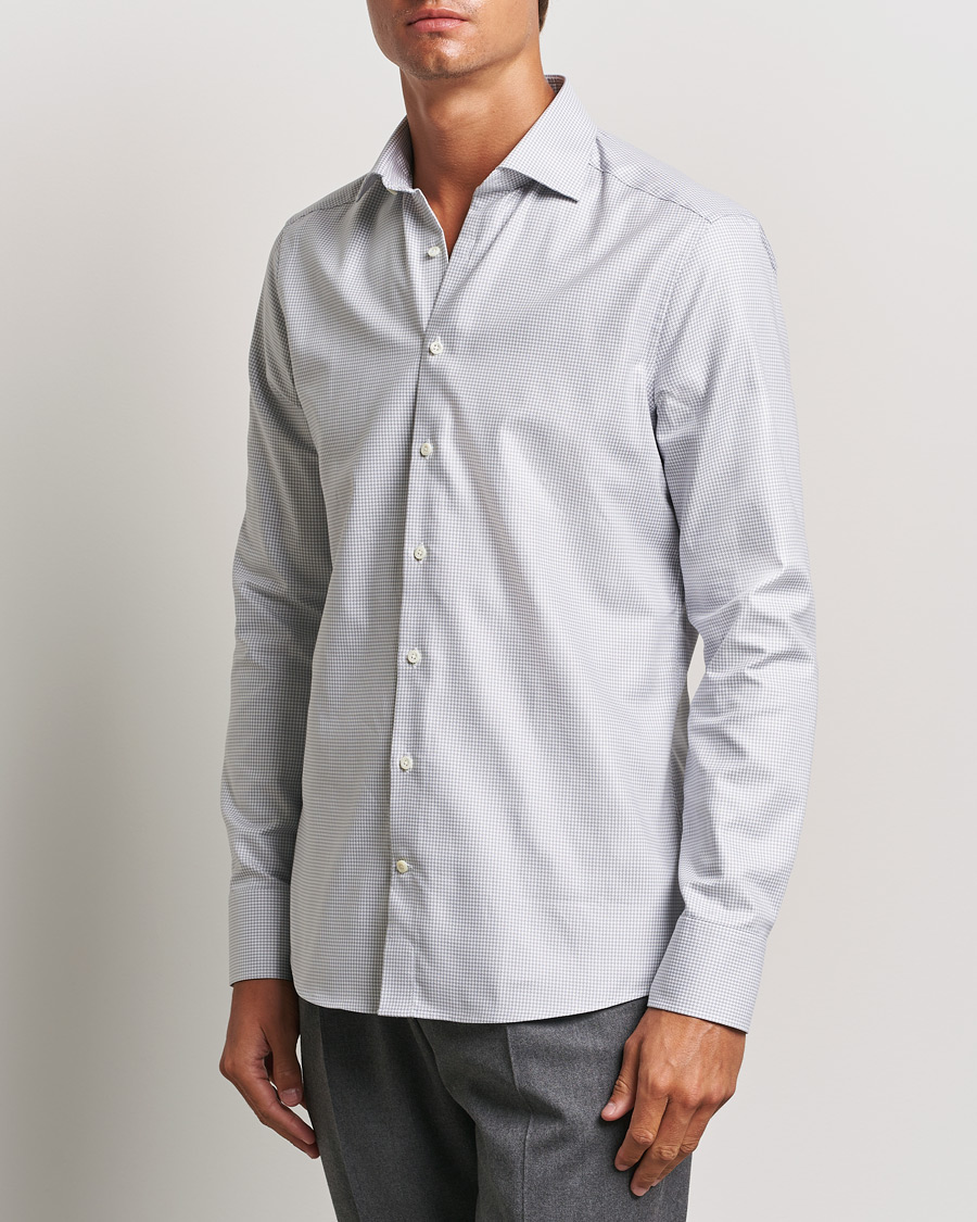 Uomini | Camicie | Stenströms | Slimline Houndstooth Cut Away Shirt Grey