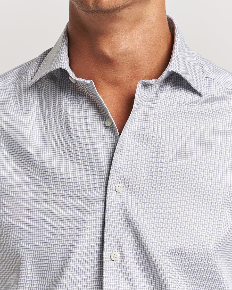 Uomini | Camicie | Stenströms | Slimline Houndstooth Cut Away Shirt Grey