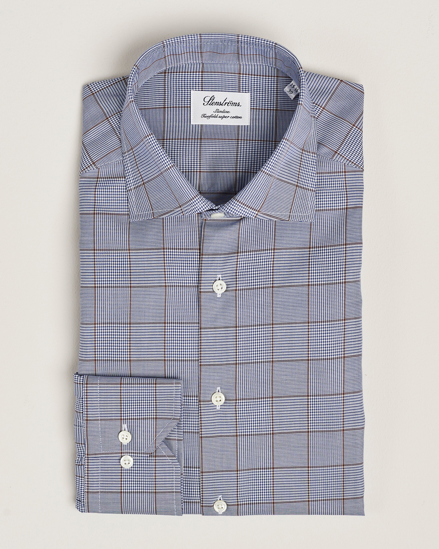 Uomini | Camicie | Stenströms | Slimline Prince of Wales Check Shirt Blue