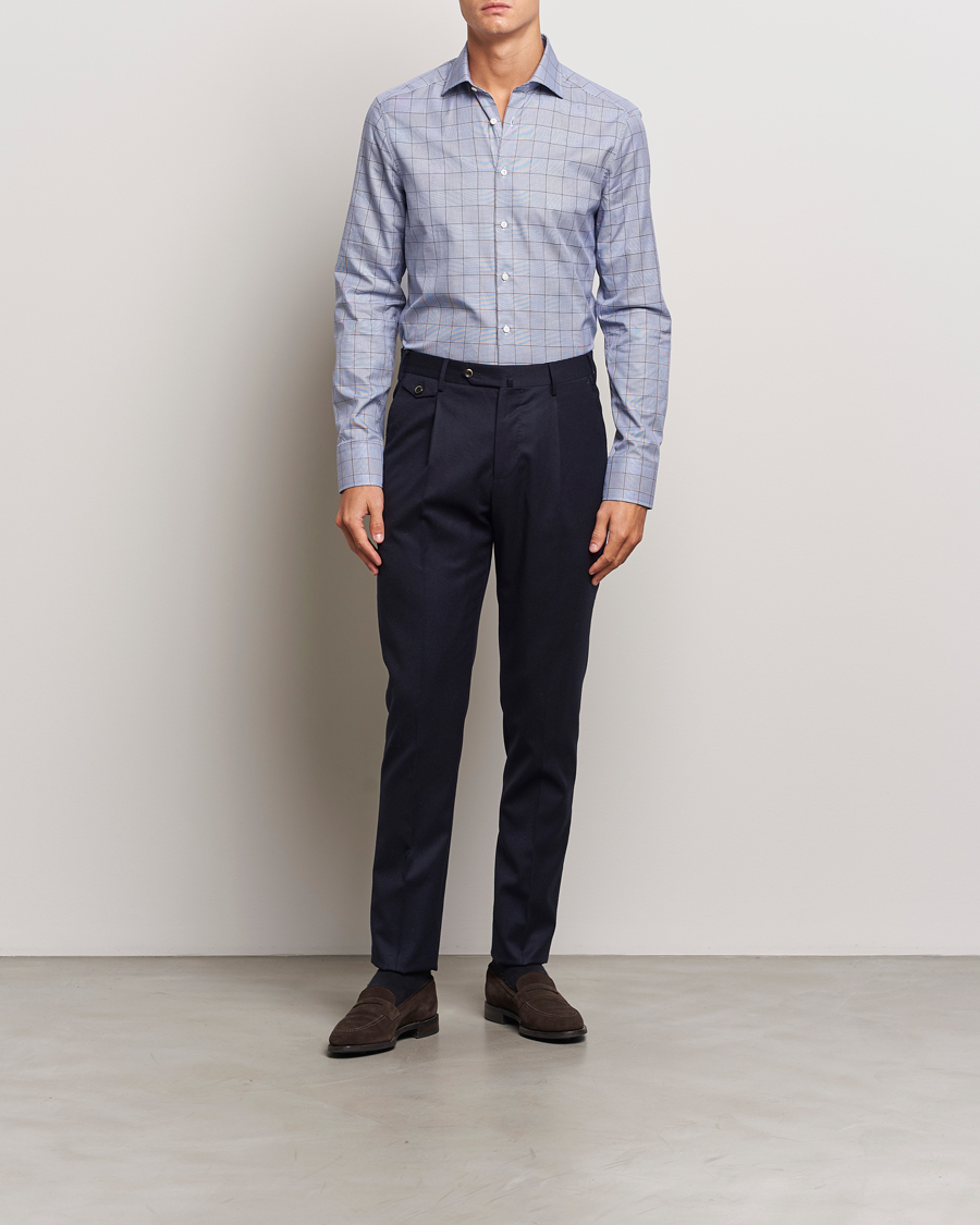 Uomini | Camicie | Stenströms | Slimline Prince of Wales Check Shirt Blue