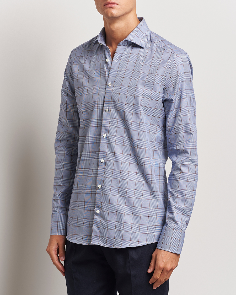 Uomini | Camicie | Stenströms | Slimline Prince of Wales Check Shirt Blue