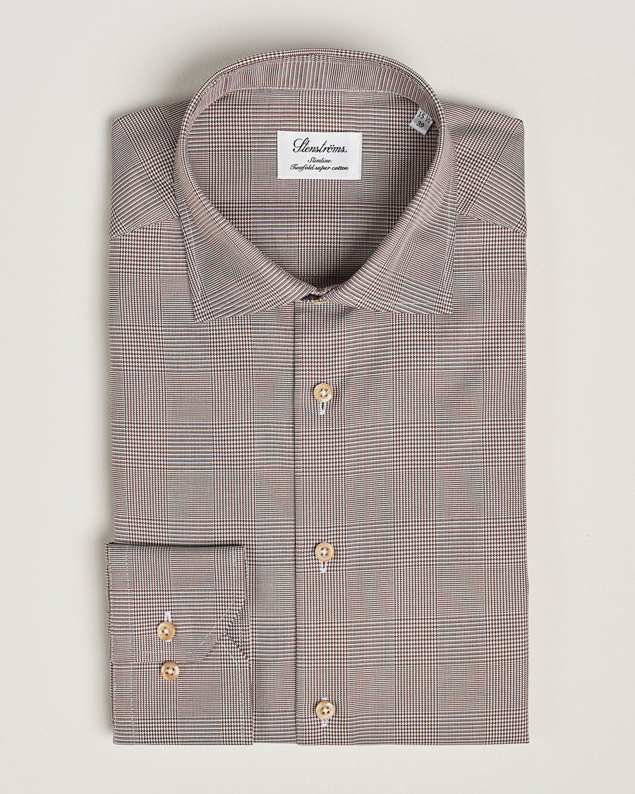 Uomini | Camicie | Stenströms | Slimline Checked Twill Shirt Brown