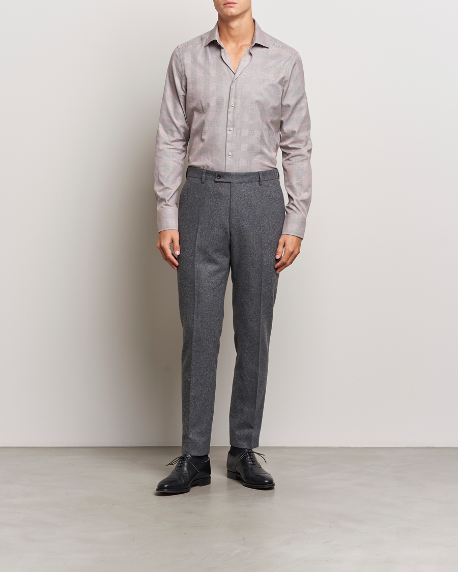 Uomini | Camicie | Stenströms | Slimline Checked Twill Shirt Brown