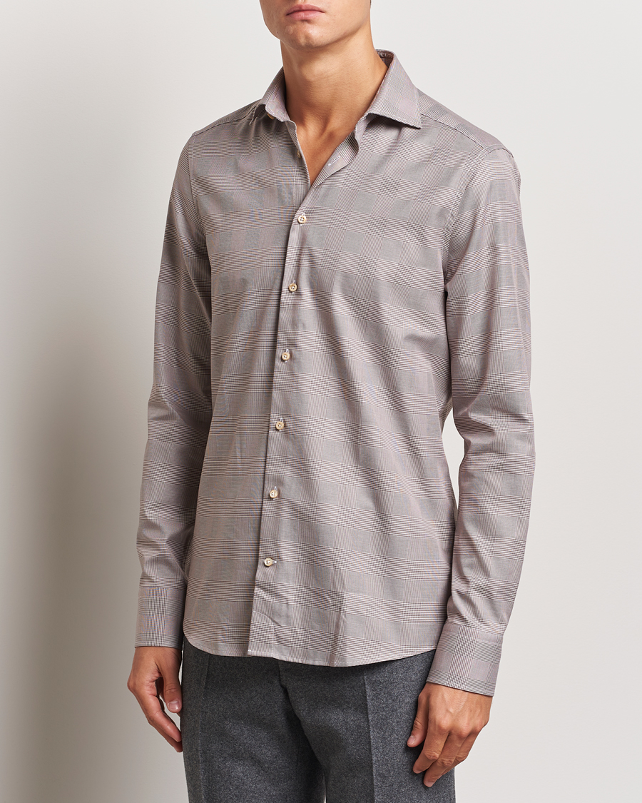 Uomini | Camicie | Stenströms | Slimline Checked Twill Shirt Brown